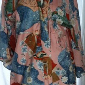 ICHI BAN Oriental 100% Cotton Floral Kimono Robe Made in Japan Vtg